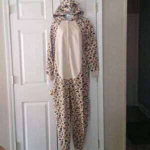 Joe Boxer Leopard print hooded onesie pajama coverall Sz  XL EUC